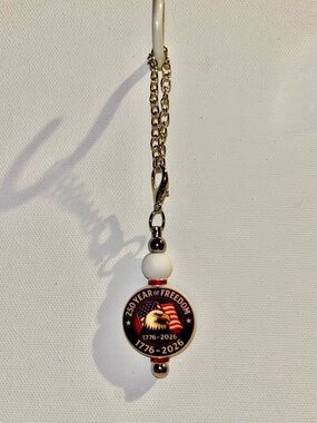 Patriotic 250th Anniversary American Eagle & Flag Cup Charm w/Red Rhinestones